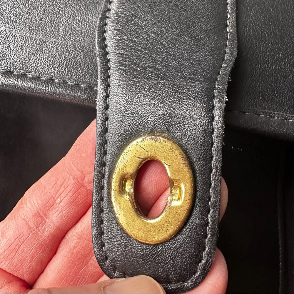 Coach Black Leather Briefcase with Gold Accents